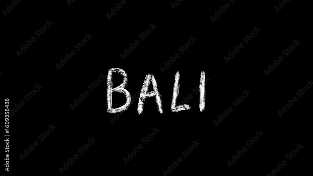 Poster animated bali word with a white chalkboard texture on a black background for visualizing indonesian 