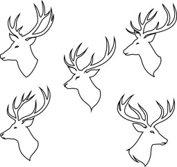 deer outline head side profile icon vector set