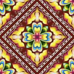 Ikat fabric Bright multi-colored flowers