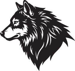 Striking Silhouette of a Wolf's Head Fiercely Facing Left A Bold Monochromatic Animal Emblem