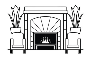 Room With Fireplace Art Deco Wall And Velvet Couch