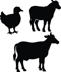 Comprehensive collection of diverse farm animal silhouettes for various design projects silhouette