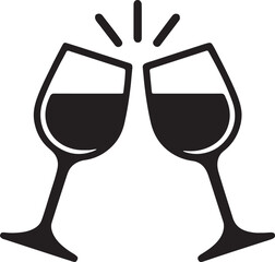 Silhouette vector of wine glasses clinking in a toast, perfect for celebration, party, and festive design themes.