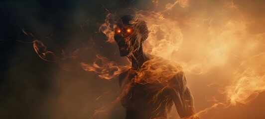 a light ifrit , coming out of the smoke, Generative ai