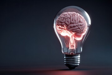 Brain-shaped lightbulb glowing
