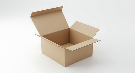 Open cardboard box ready for shipping, perfect for e-commerce product display mockup or packaging design