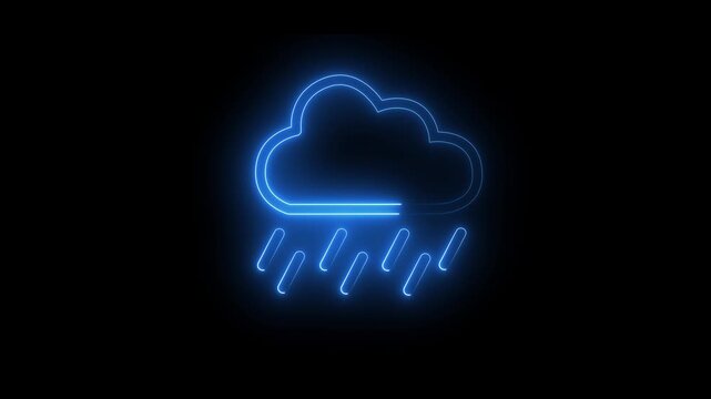 Animated Glowing Neon Rain Icon .Neon Rain Drop Icon . Futuristic Weather Symbol with Falling Raindrops for Digital Forecast Interfaces, Climate Apps, and UI Design