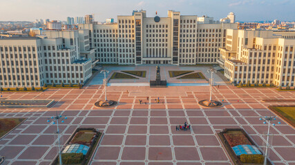 The central square of Minsk from a bird's eye view. Belarus