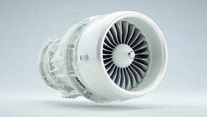 3D model of a white airplane jet engine