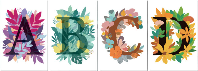 Flower cards. A set of vector illustrations. Spring and summer backgrounds.