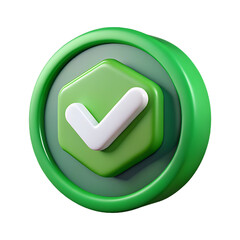 Elegant 3D Green Check Mark Icon: A Symbol of Approval and Success on a Transparent Backdrop, Perfect for Digital Design and Branding