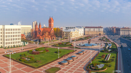 The central square of Minsk from a bird's eye view. Belarus
