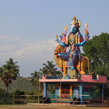 Big statue of Varahi Amman (translation is boar avatar of Hindu goddess) near a temple in Chennai India 