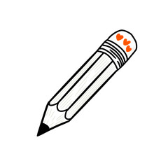 Cute Hand-Drawn Pencil Clipart with Orange Hearts PNG