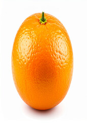 Close-up of a single, whole, ripe orange against a plain white background.