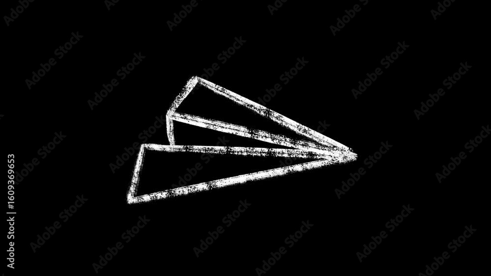 Poster animated paper plane with a white chalkboard texture on a black background for visualizing travel im