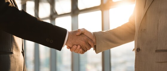 The handshake symbolizes a successful business agreement between two professionals.
