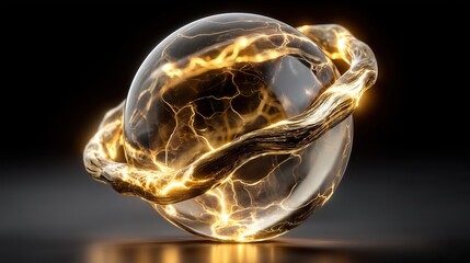 Dynamic energy sphere with glowing golden lightning and abstract swirling strands