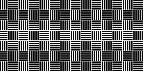 Seamless Geometric Pattern with Alternating Striped Square Blocks in Black and White for Modern Backgrounds, Textiles, Wallpapers, and Graphic Projects