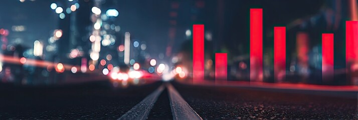 Night city street with illuminated displays