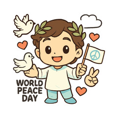 World Peace Day Featuring a Cheerful Character with a Bright Smile and a Heartfelt Peace Pose for Global Harmony