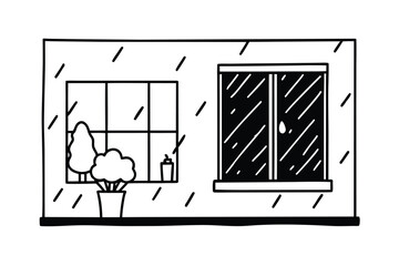 Rainy Evening Scene Through Window Cozy Interior