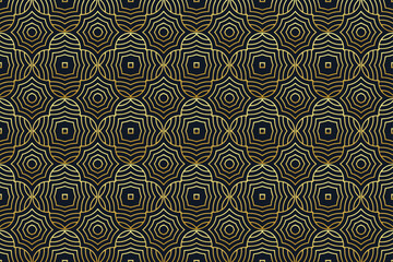 Ethnic dark background, tribal design cover, banner, wallpaper. Geometric gold creative pattern. Classic ornaments, arabesques, mandala of the East, Asia, India, Mexico, Aztec, Peru.