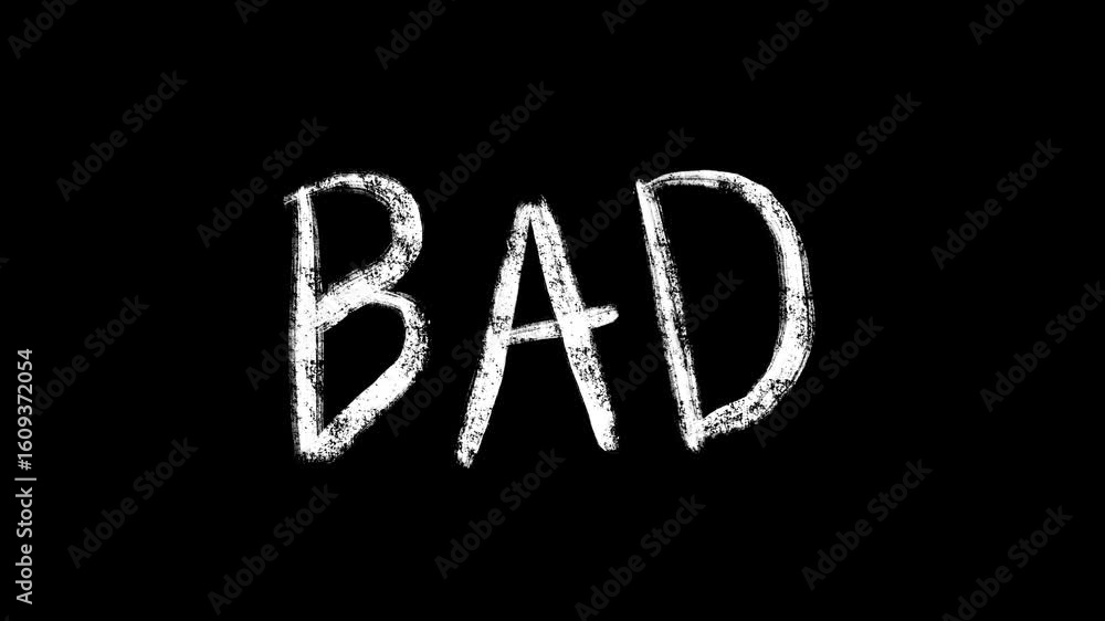 Poster animated bad word with a white chalkboard texture on a black background for visualizing negative con
