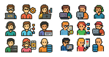 Obraz premium Tech Professions Pixel Icons