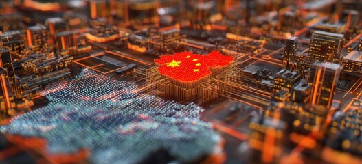 China's industrial landscape depicted as a digital circuit board