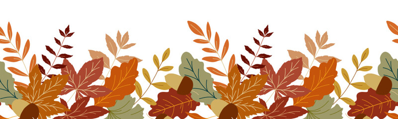 Naklejka premium Fall leaves illustration. Seamless Autumn leaves on white background. Fall graphics for holiday cards, templates, thanksgiving design. Leaf Flat illustration