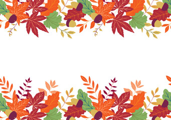 Fototapeta premium Fall leaves illustration. Seamless Autumn border on white background. Fall graphics for holiday cards, templates, thanksgiving design. Leaf Flat illustration