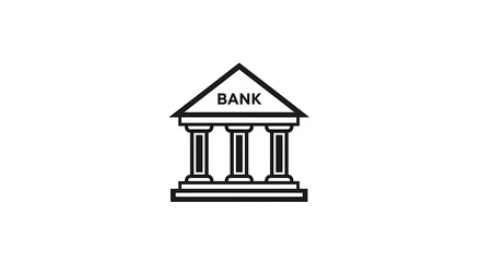 A simple black and white bank icon with three columns and the word bank on the building top ai generated