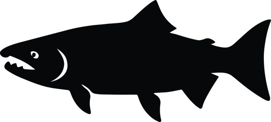 Silhouette Chinook salmon aggressive black profile vector illustrator