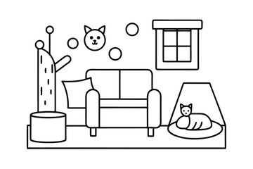 Pet Friendly Room With Cat Tree Toys And Space