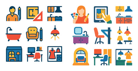 Obraz premium Colorful Interior Design Icons