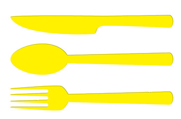 couteau, cuillère, fourchette de couleur jaune, PNG fond transparent