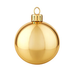 Shiny golden christmas ornament with hanging loop isolated on transparent background