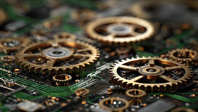 Close-up of intricate gears on a circuit board