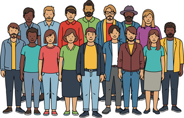 Diverse group of people in casual attire.