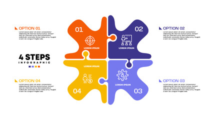 Venn diagram puzzle infographic chart template for business 4 step options, presentation with venn diagram elements vector illustration.	
