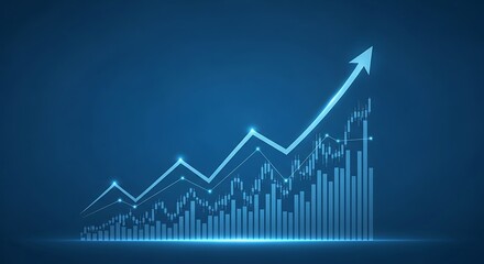 Fototapeta premium Financial Growth Chart with Upward Arrow on Blue Background Illustrating Success