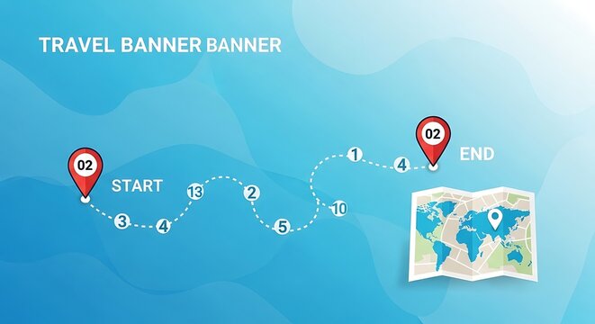 Travel journey roadmap concept with start and end points, perfect vacation route