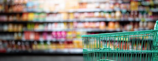 Fototapeta premium Grocery store interior with shopping cart