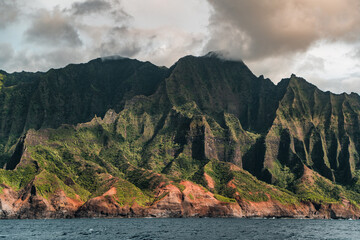 Napali Coast of Kauai, Hawaii, USA. Sunset over of the historic Polynesian coast in the Pacific...