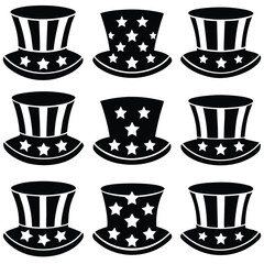 Uncle Sam Hats & Top Hat Silhouettes - Patriotic Vector Set