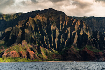 Napali Coast of Kauai, Hawaii, USA. Sunset over of the historic Polynesian coast in the Pacific...