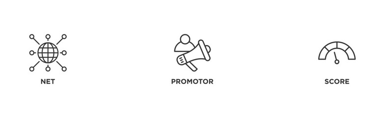 NPS banner web icon illustration concept for net promotor score with icon of shopping, customer, rating, like, premium, and store