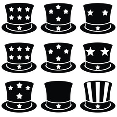 Uncle Sam Hats & Top Hat Silhouettes - Patriotic Vector Set