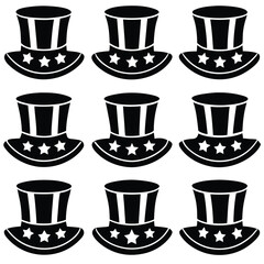 Uncle Sam Hats & Top Hat Silhouettes - Patriotic Vector Set